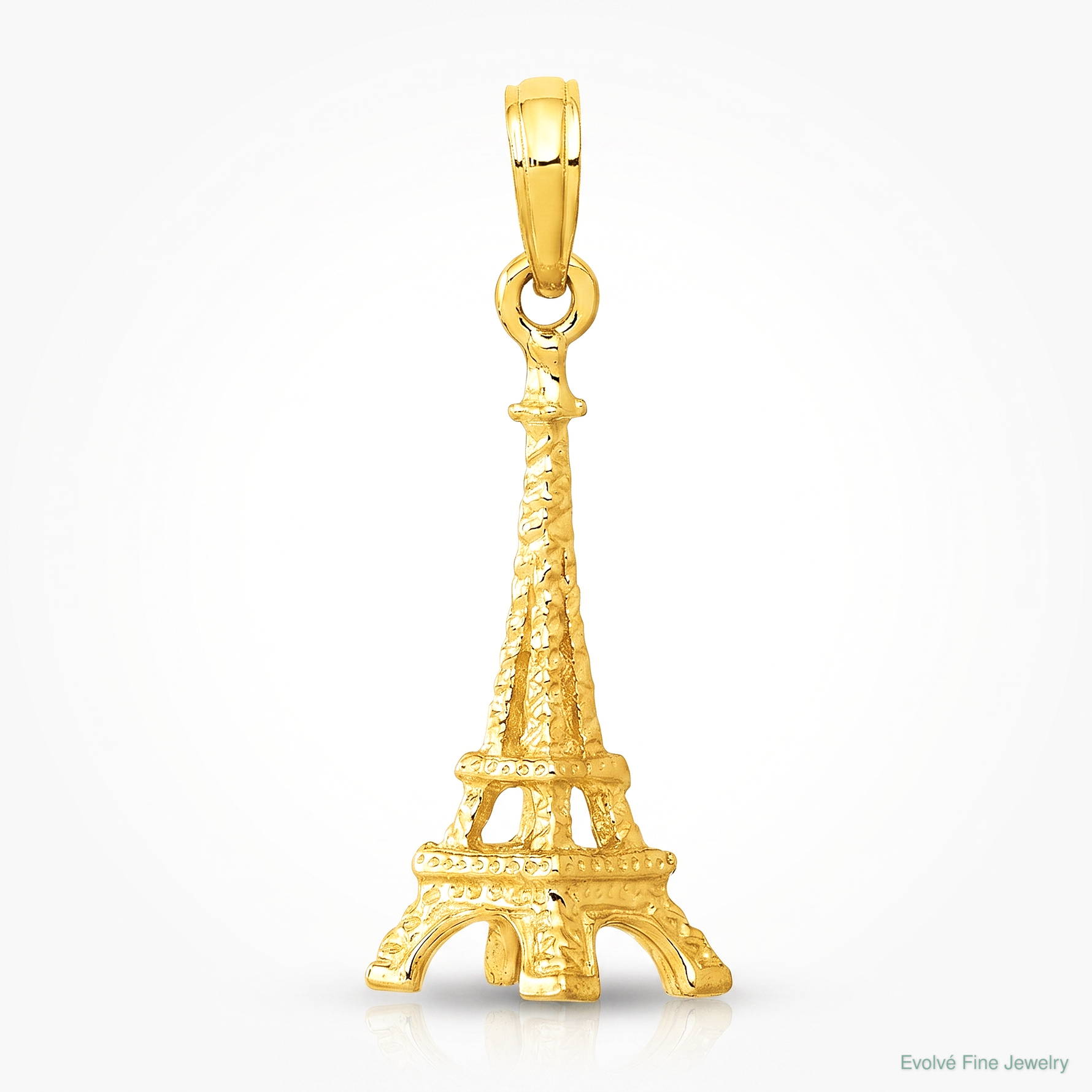 14k Solid Polished 3-D Eiffel Tower Charm - Lifestyle View