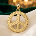 14k Solid Polished Peace Sign Pendant - Lifestyle View