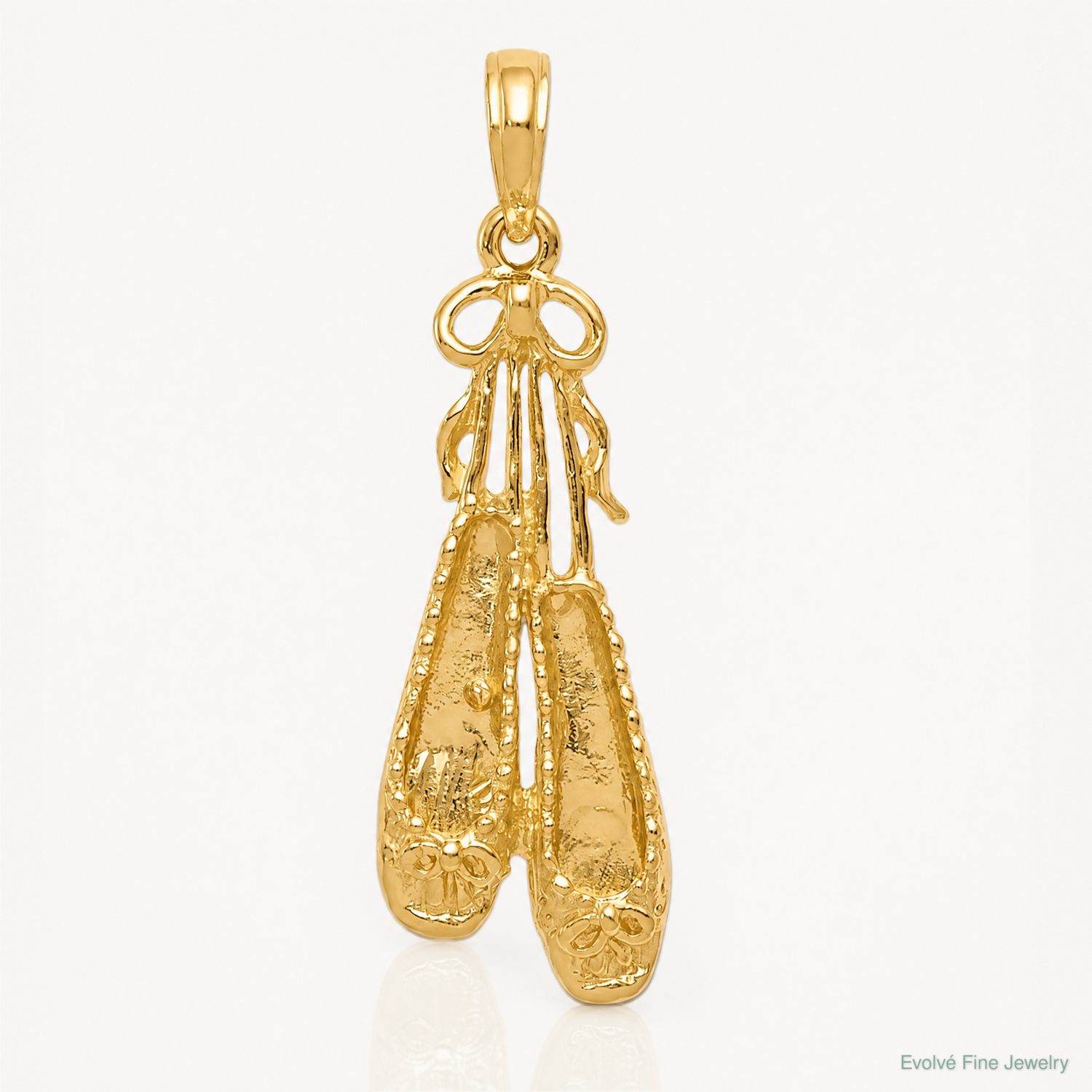 14K Solid Satin Polished Ballet Slippers Pendant - Lifestyle View