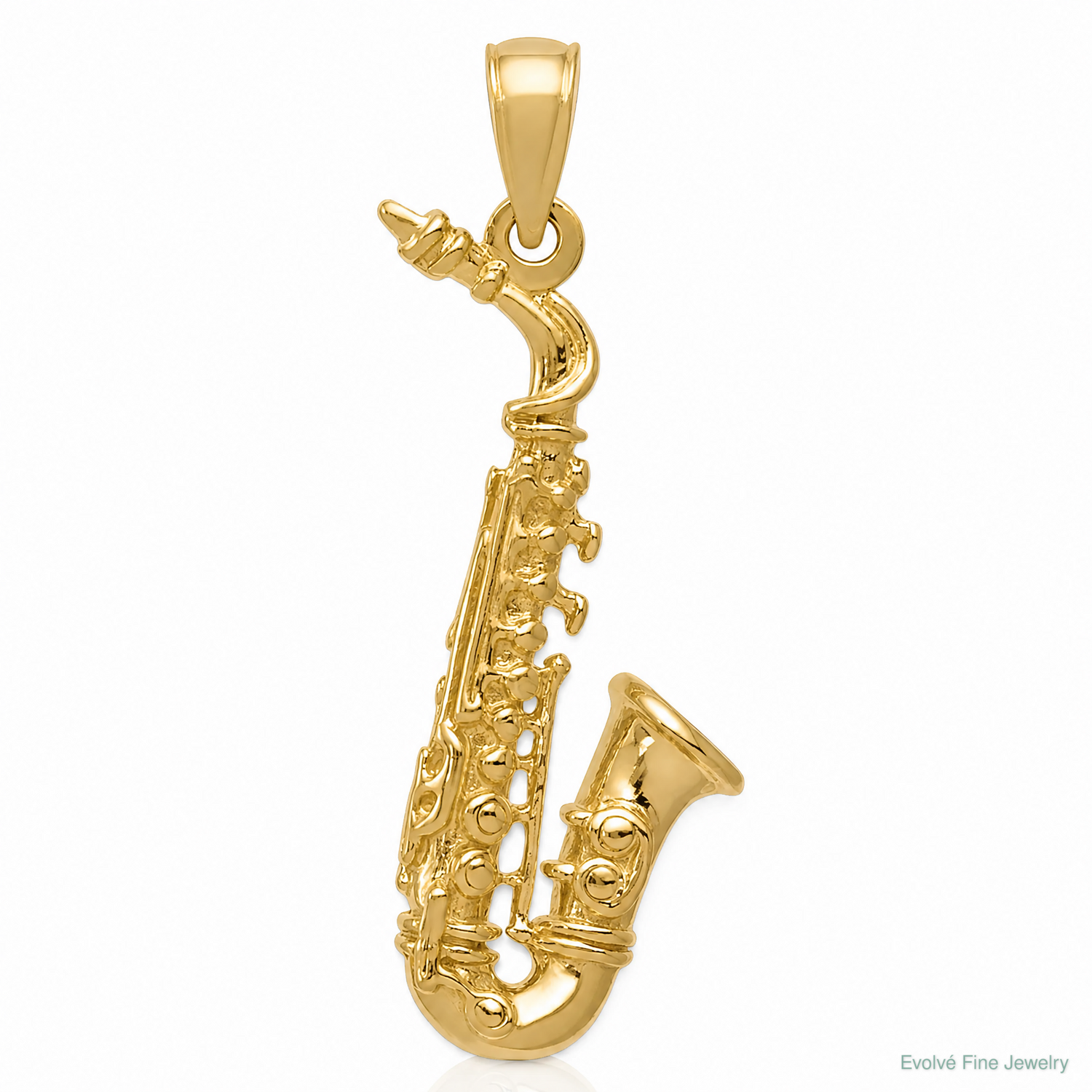 14k Solid Polished 3-D Saxophone Pendant - Lifestyle View