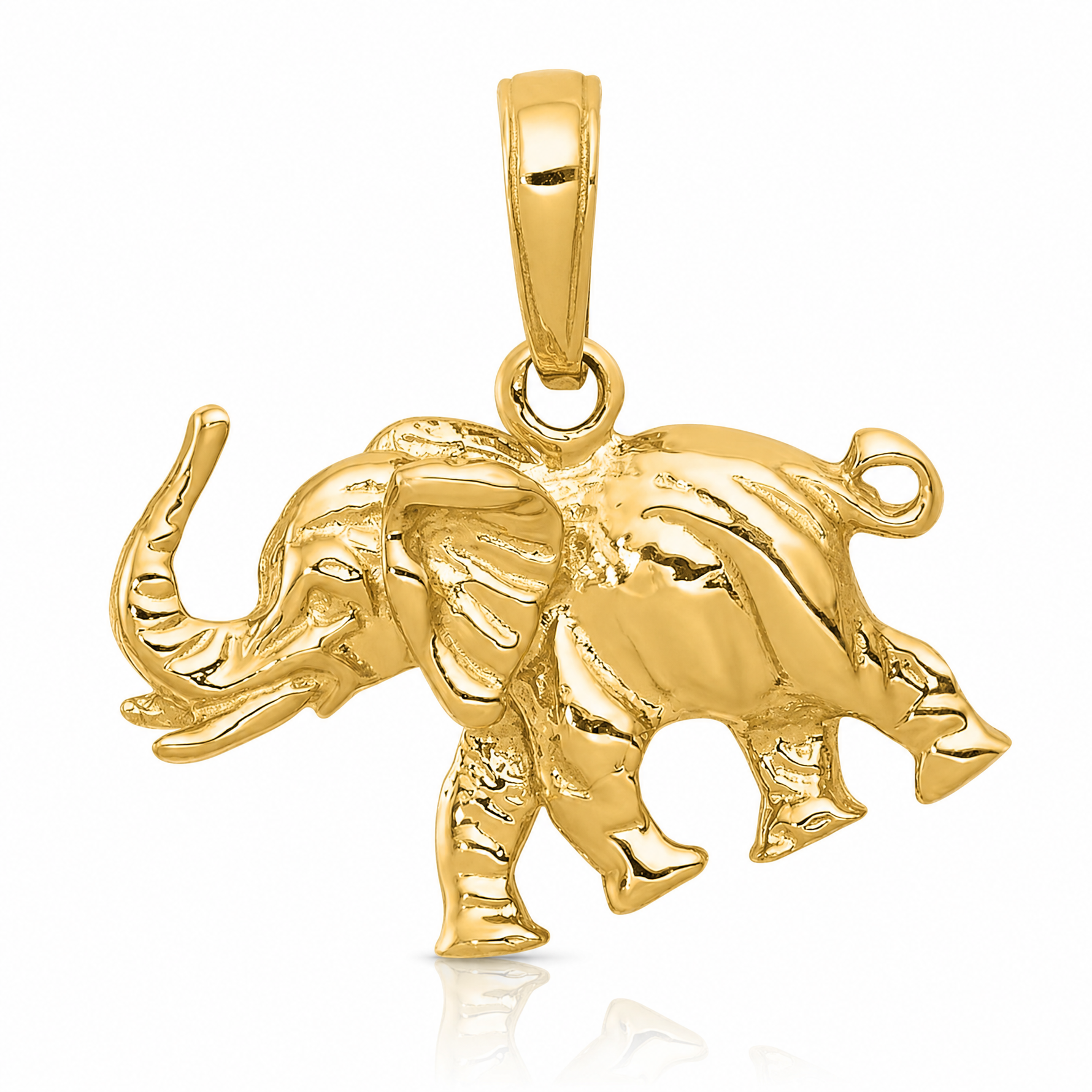 14k Polished 3-D Elephant Pendant - Lifestyle View