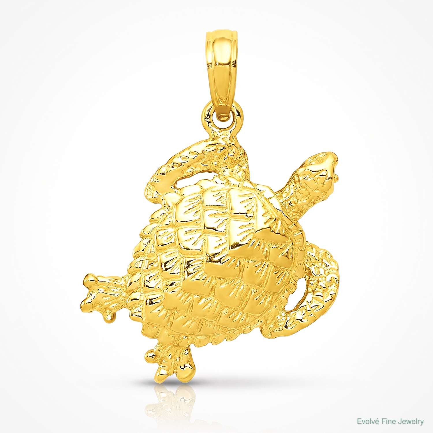 14k Solid Polished Open-Backed Turtle Pendant - Lifestyle View