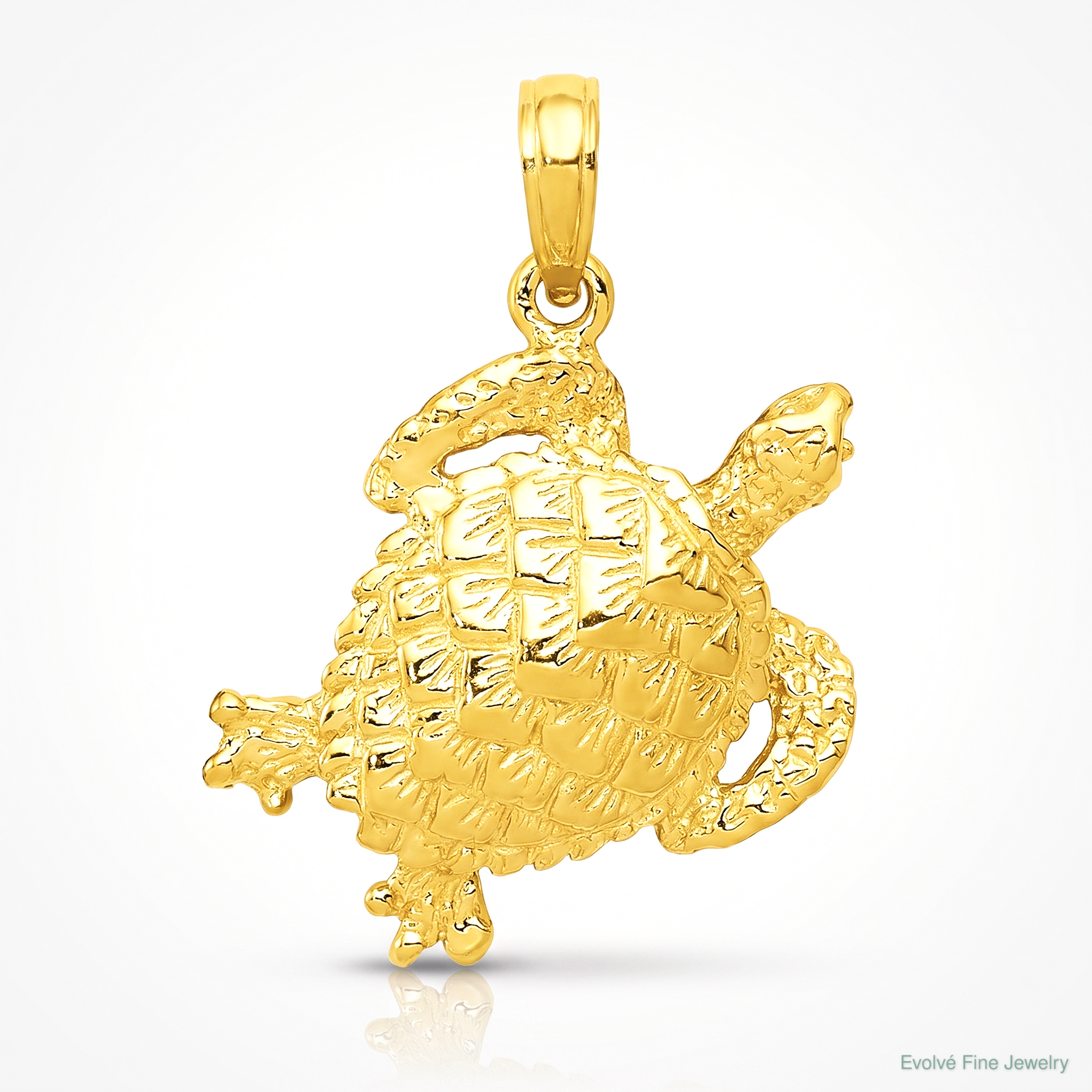 14k Solid Polished Open-Backed Turtle Pendant - Lifestyle View