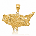 14k Polished Open-Backed Bass Fish Pendant - Lifestyle View