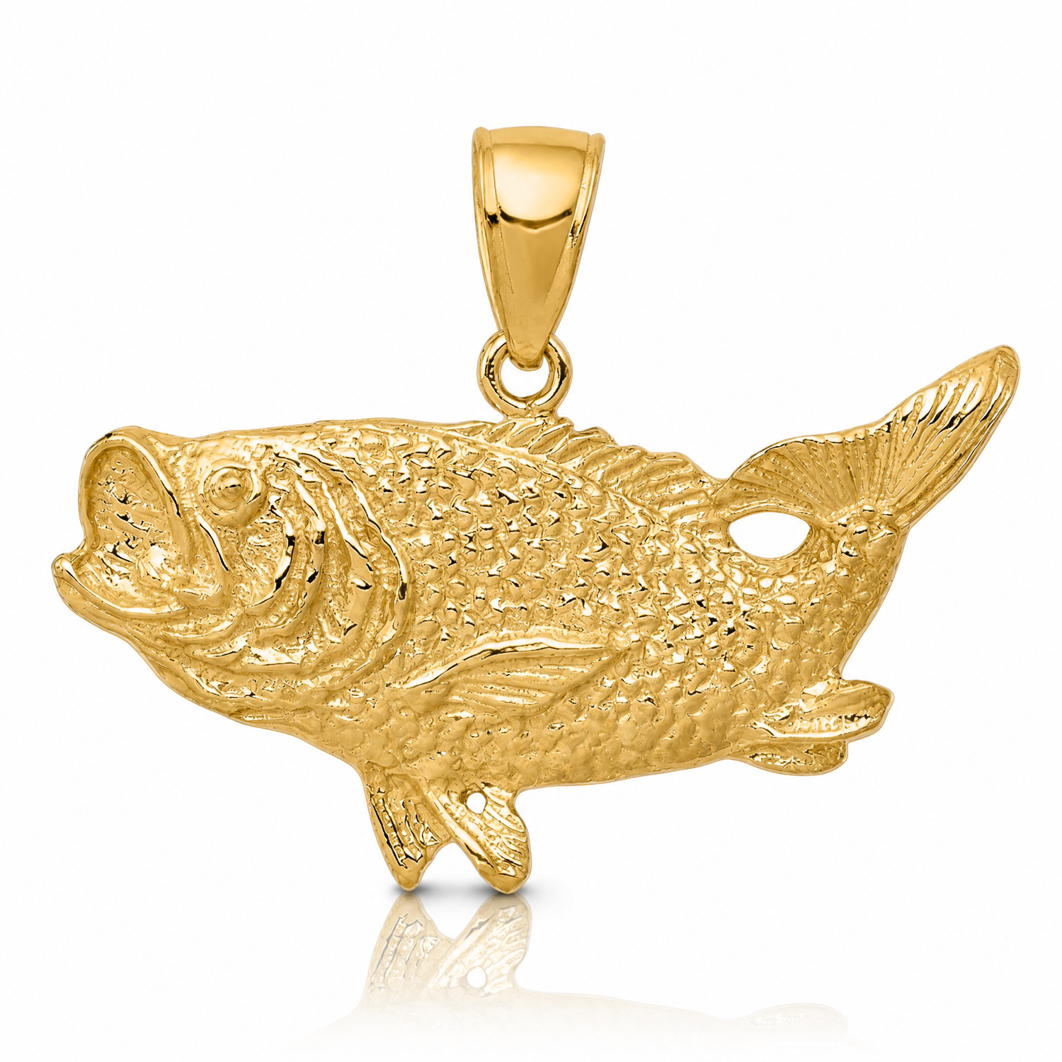 14k Polished Open-Backed Bass Fish Pendant - Lifestyle View