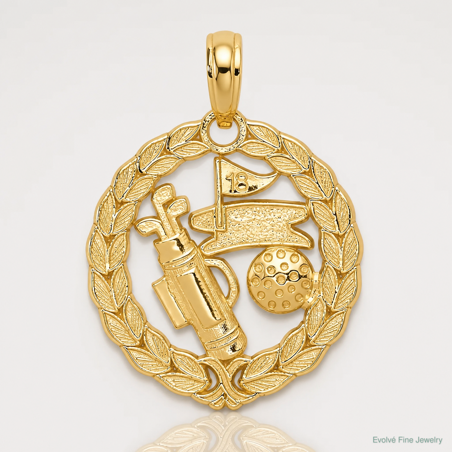 14k Solid Polished Golf Theme Pendant - Lifestyle View