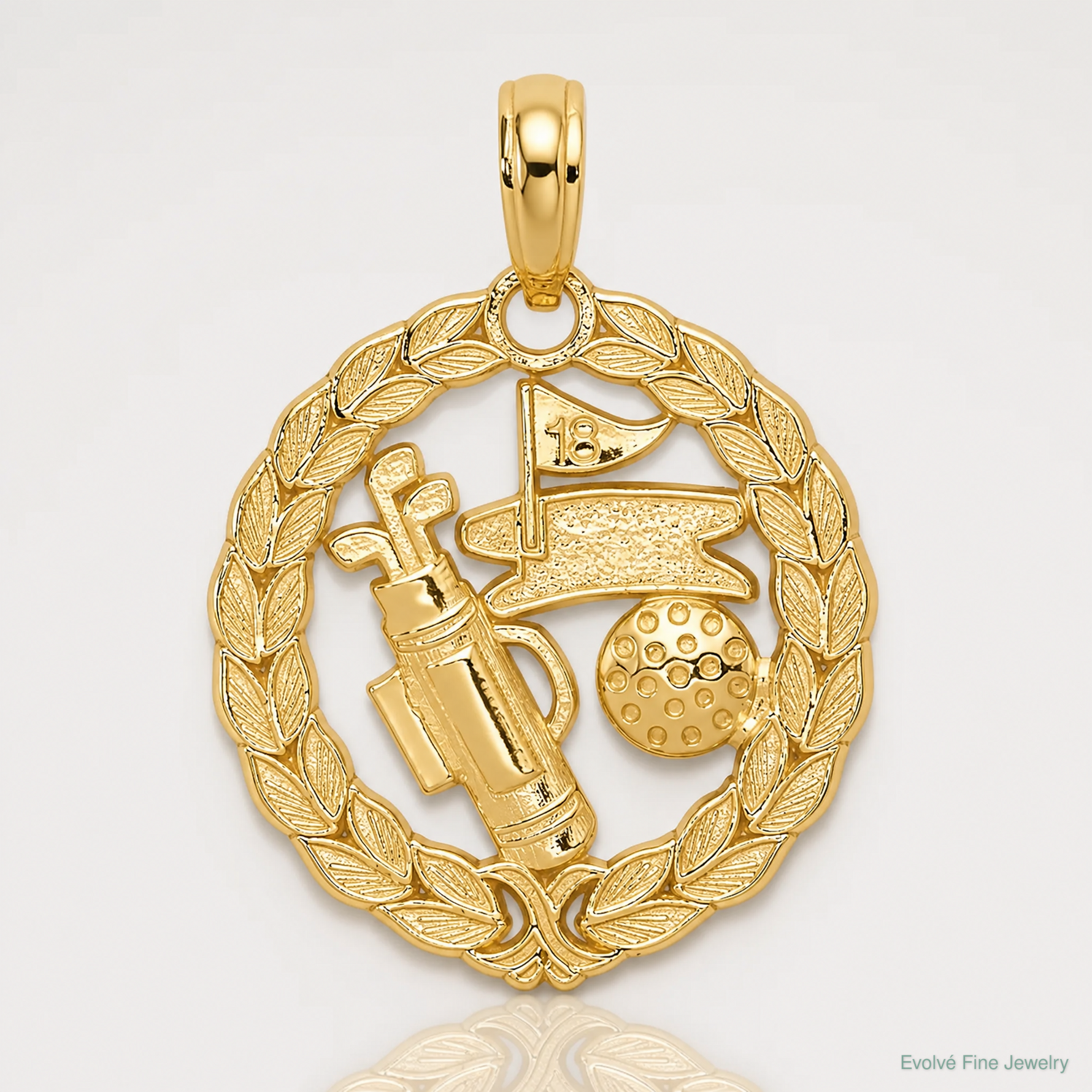 14k Solid Polished Golf Theme Pendant - Lifestyle View
