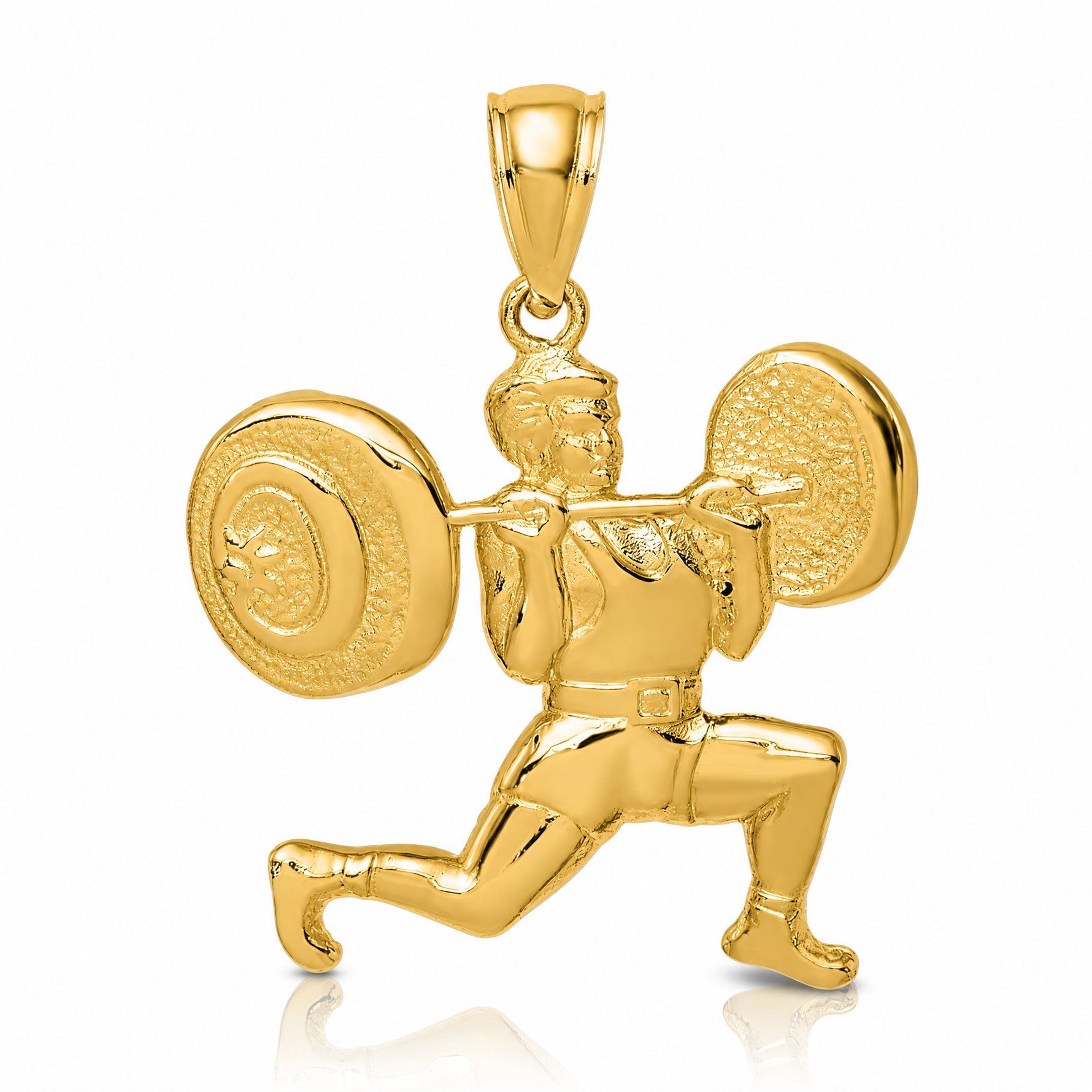 14k Solid Polished Weightlifter Pendant - Lifestyle View