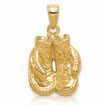 14k Solid Polished Open-Backed Boxing Gloves Pendant - Lifestyle View