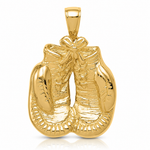 14k Solid Polished Open-Backed Boxing Gloves Pendant - Lifestyle View