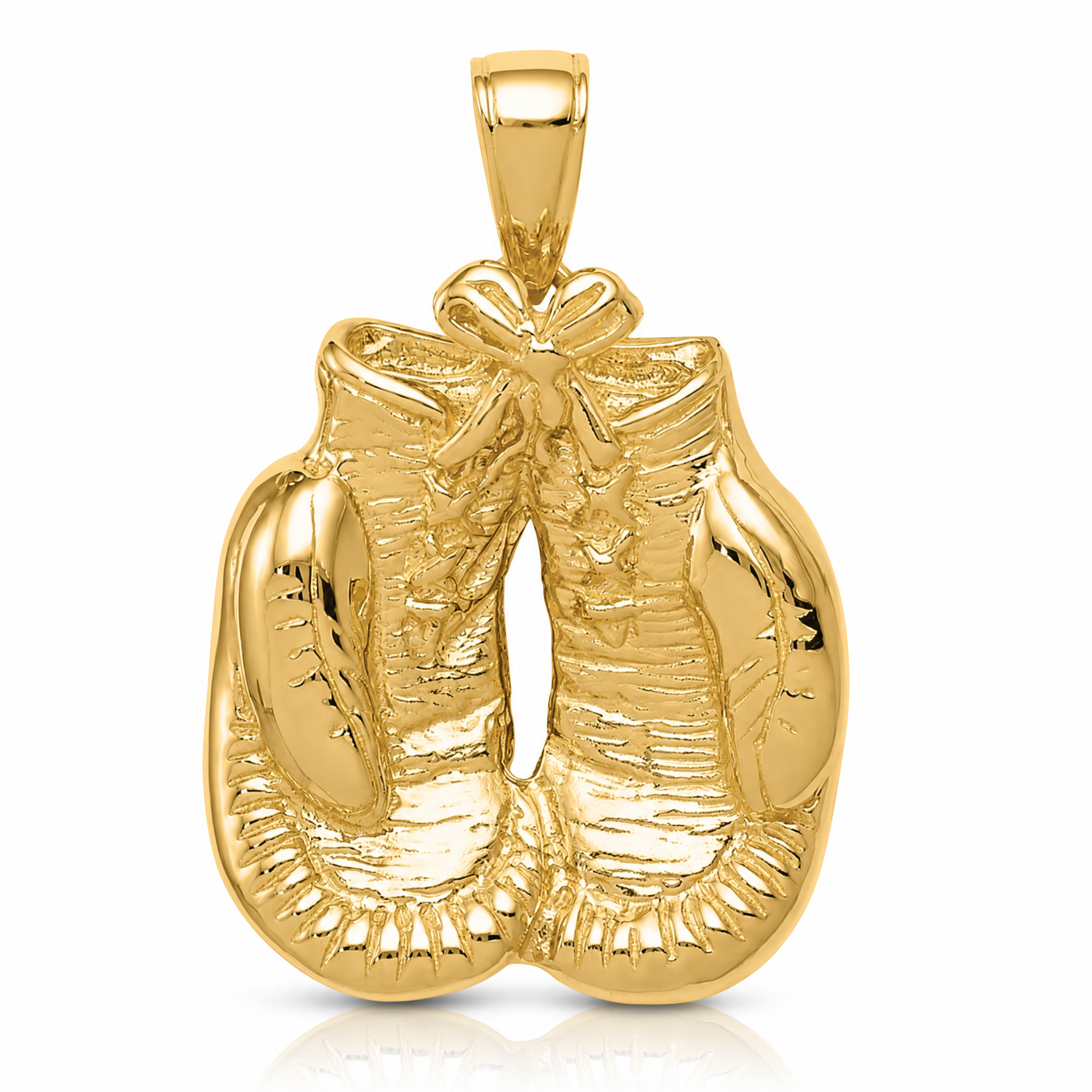14k Solid Polished Open-Backed Boxing Gloves Pendant - Lifestyle View