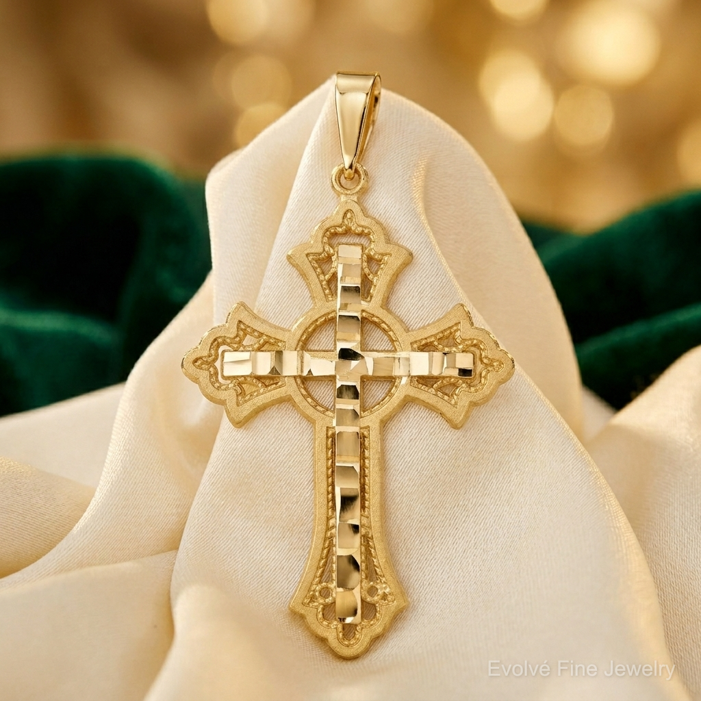 14k Diamond-cut Celtic Cross Pendant - Lifestyle View