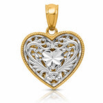 14K Two-tone Polished Diamond-cut Reversible Heart Pendant - Lifestyle View