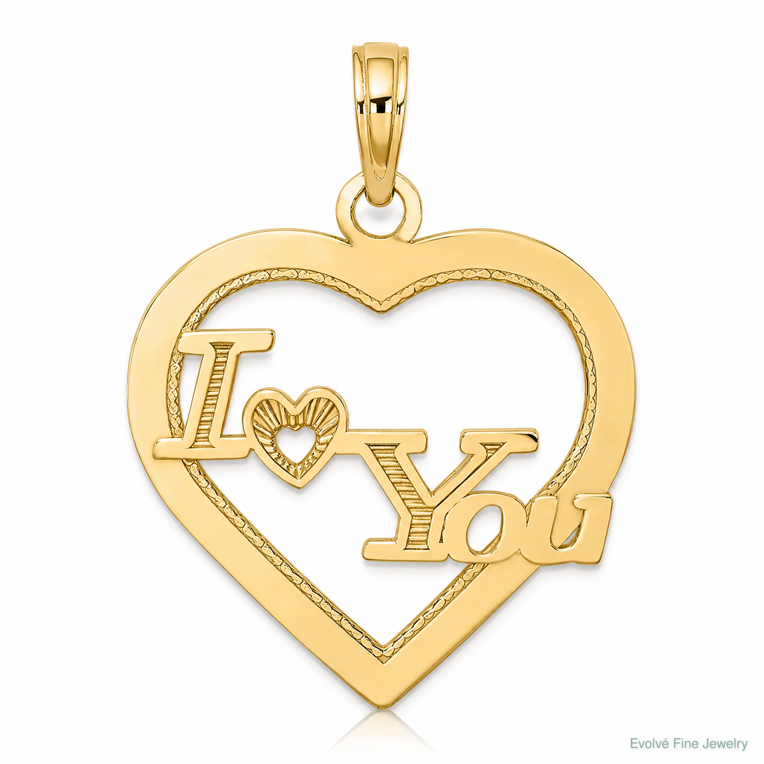 14k I HEART YOU in Heart Frame Charm - Lifestyle View