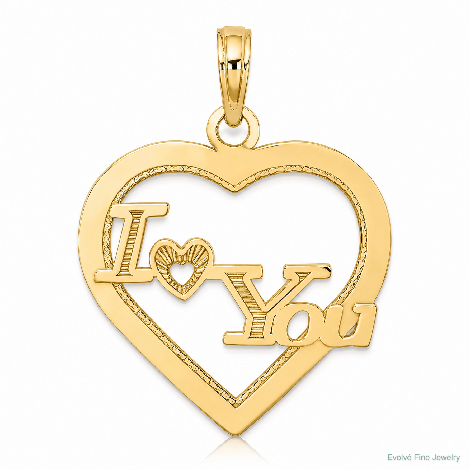 14k I HEART YOU in Heart Frame Charm - Lifestyle View