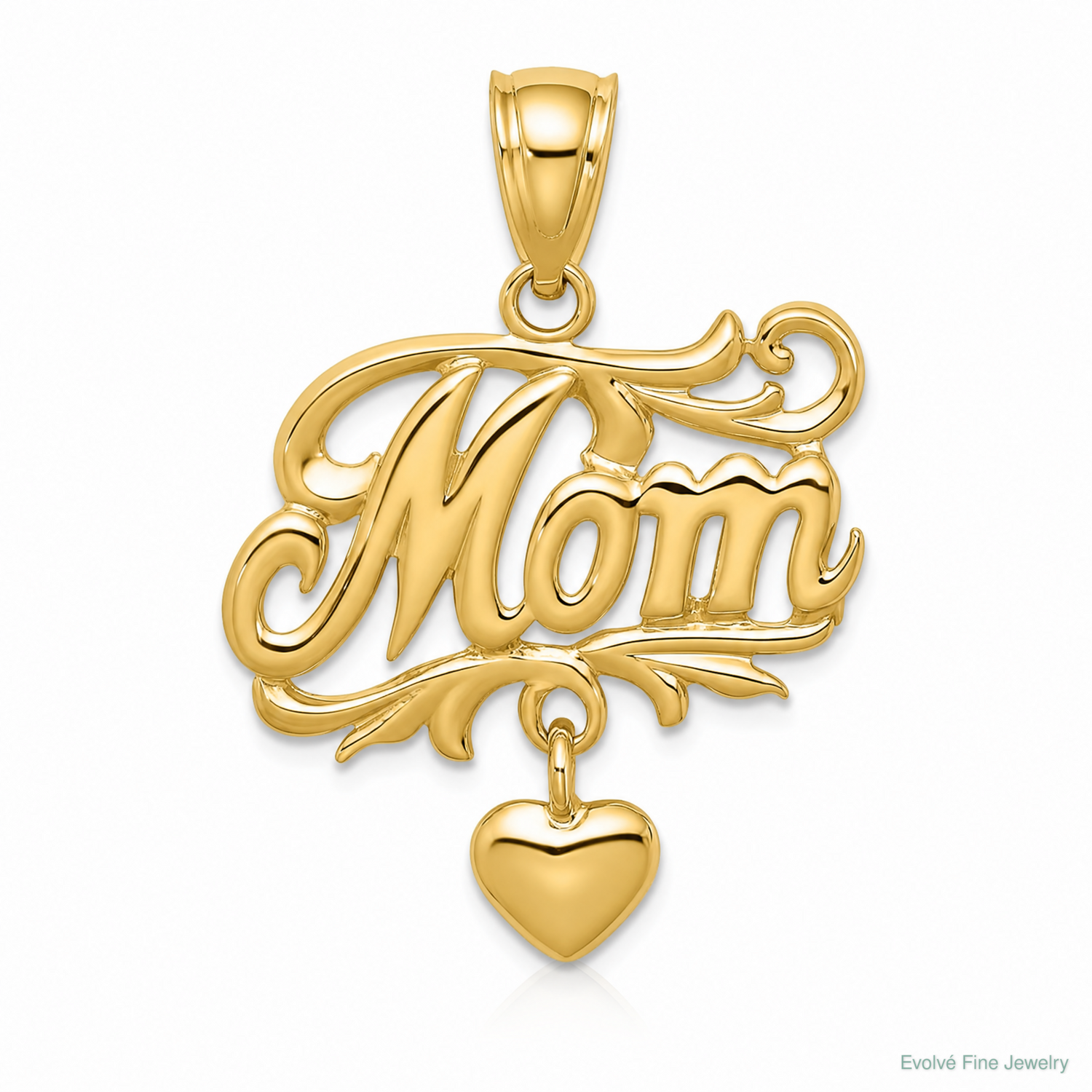 14k MOM w/ Dangling Heart Charm - Lifestyle View
