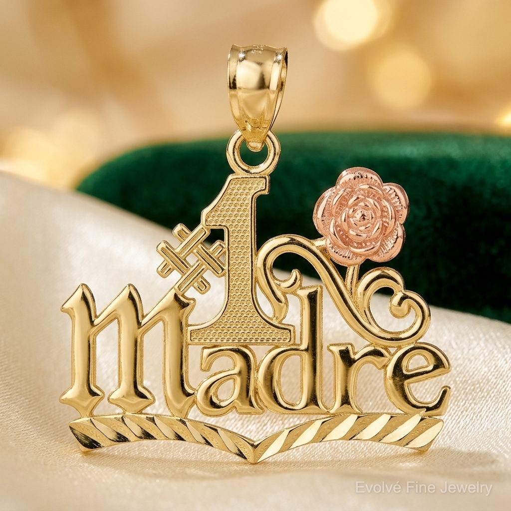14k Yellow and Rose Gold #1 MADRE Pendant - Lifestyle View