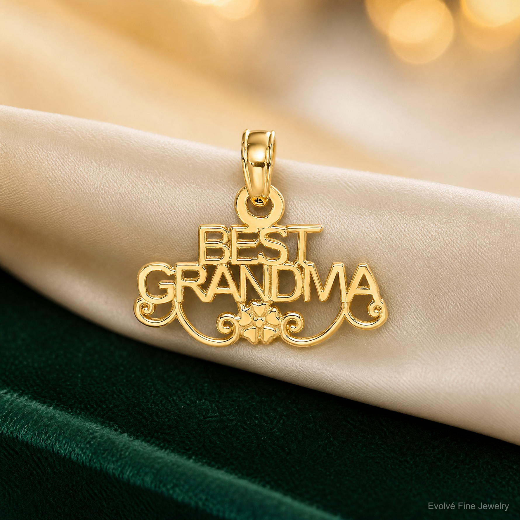 14k BEST GRANDMA with Flower Charm - Lifestyle View