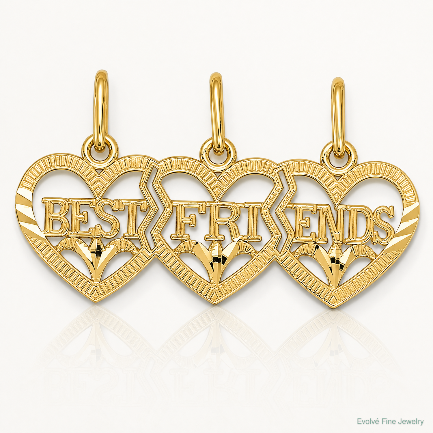14k Triple Heart Diamond-cut BEST FRIENDS Break-apart Pendant - Lifestyle View