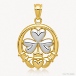 14k Rhodium-plated Shamrock and Claddagh Pendant - Lifestyle View