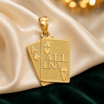 14k Ace of Hearts and Ace of Spades ALL IN! Cards Pendant - Lifestyle View