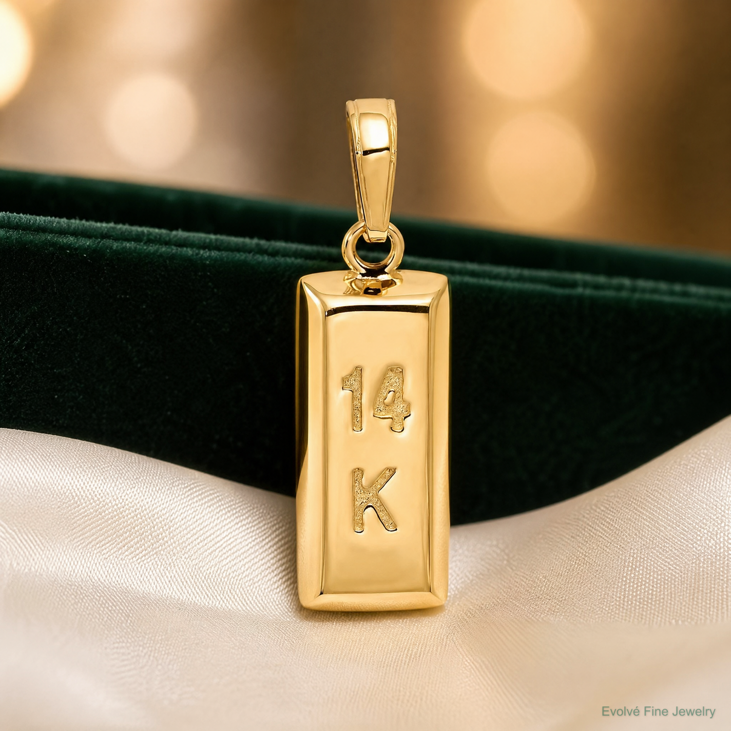 14k 3D Gold Bar Pendant - Lifestyle View