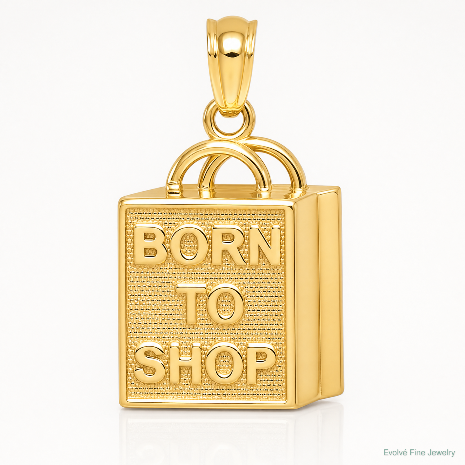 14K Shopping Bag w/BORN TO SHOP Pendant - Lifestyle View