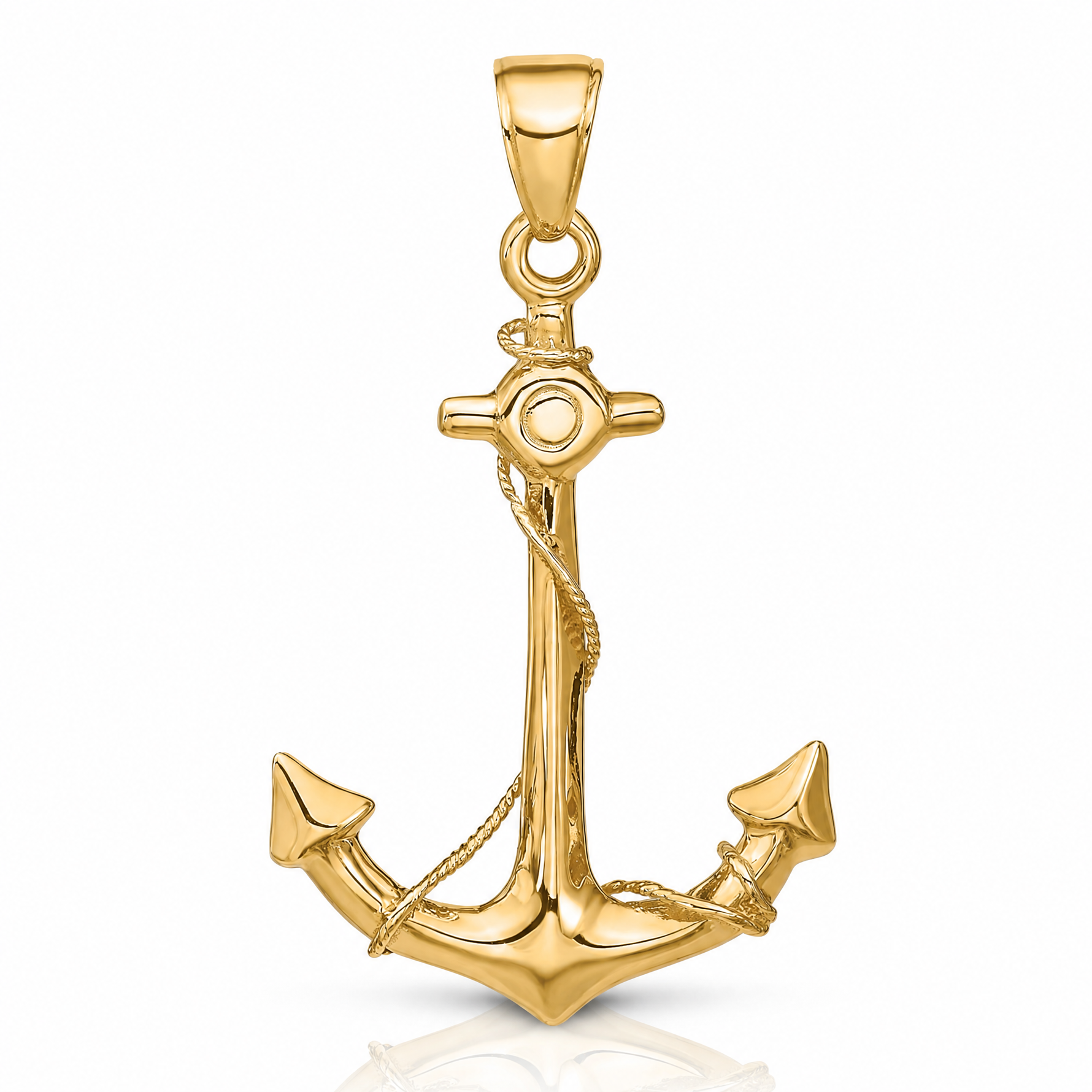 14k 3-D Anchor with Rope Pendant - Lifestyle View
