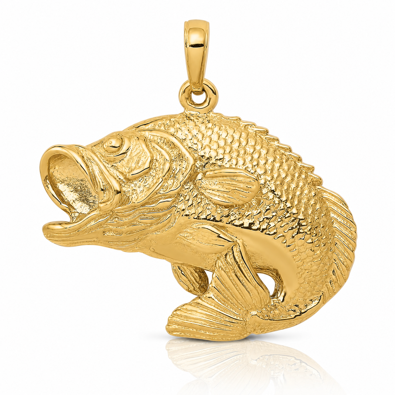 14k Bass Fish Jumping Pendant - Lifestyle View