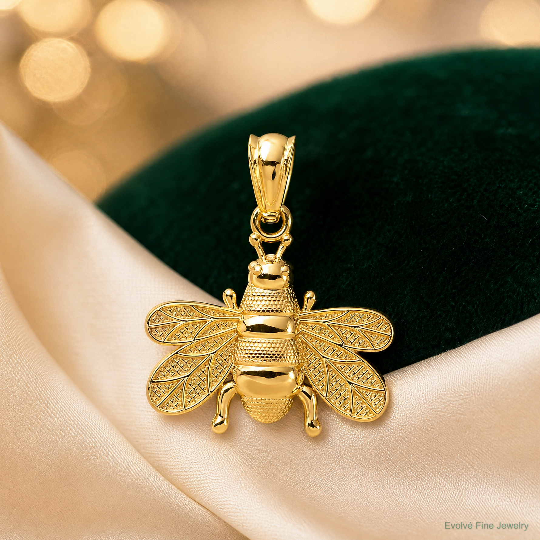 14k Polished Bee Pendant - Lifestyle View