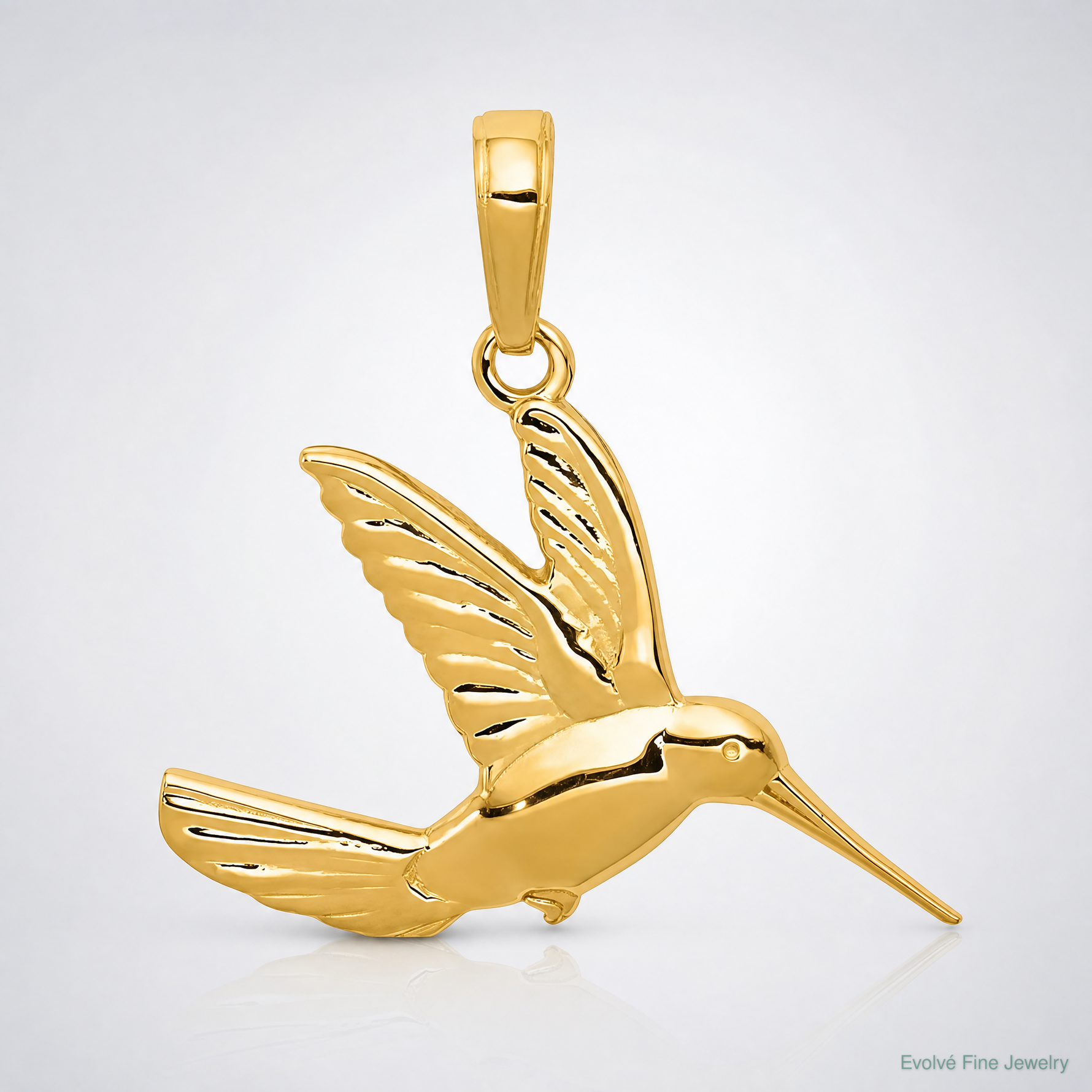 14k Hummingbird in Flight Pendant - Lifestyle View