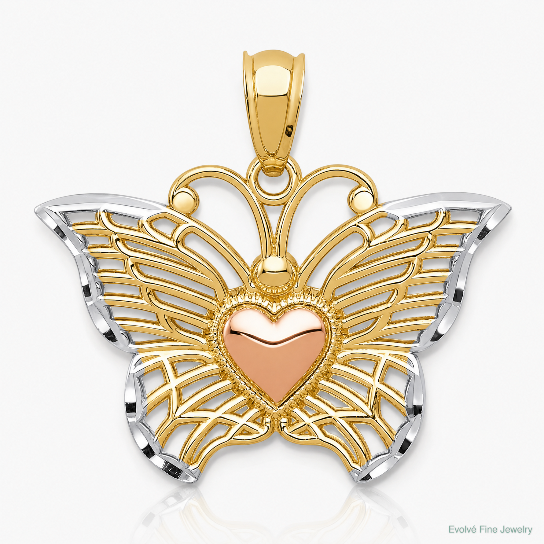 14k Two-tone w/White Rhodium Butterflyw/Heart Pendant - Lifestyle View