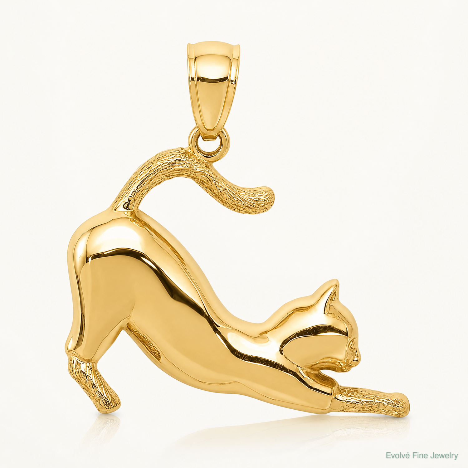 14k Stretching Cat Pendant - Lifestyle View