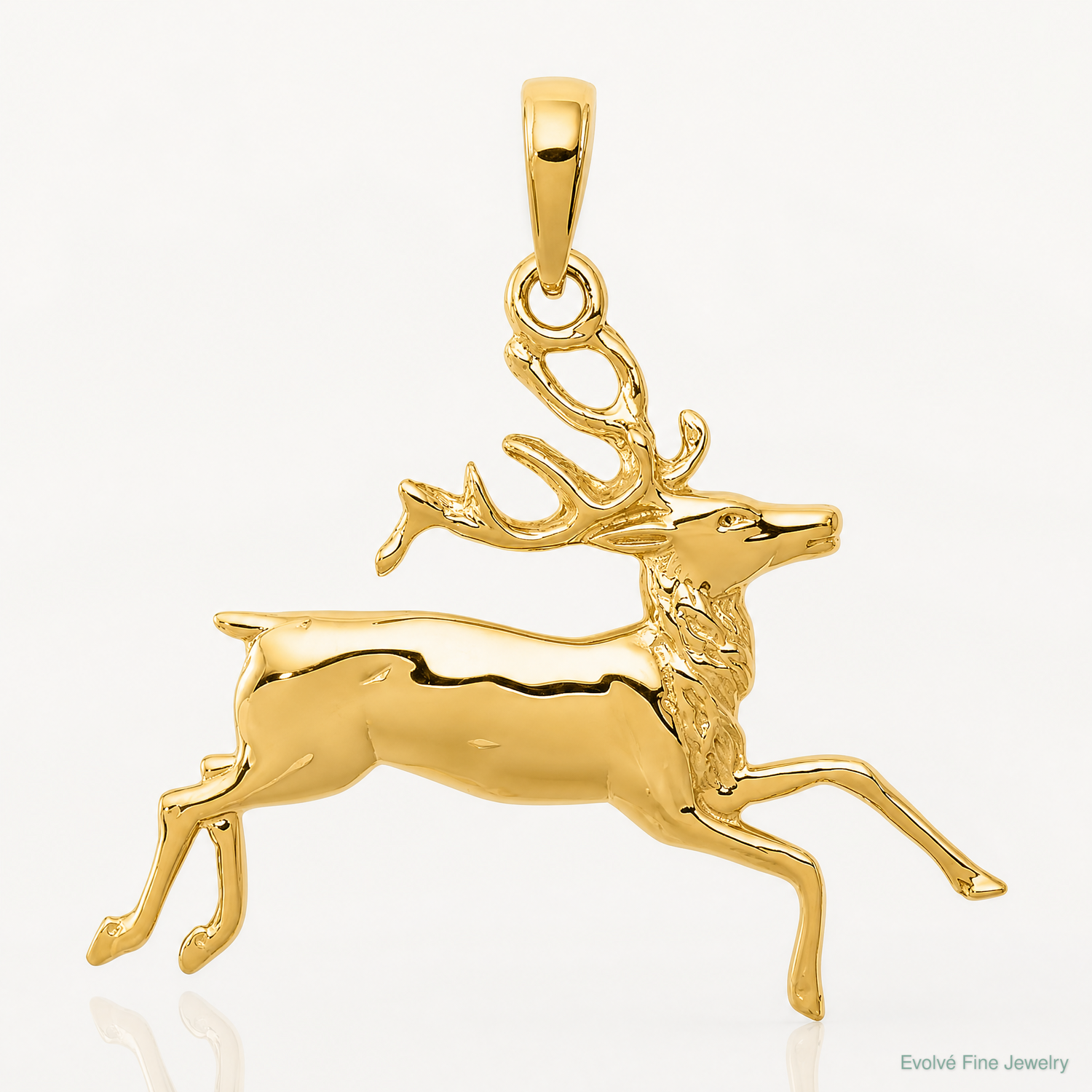14k Deer Running Pendant - Lifestyle View
