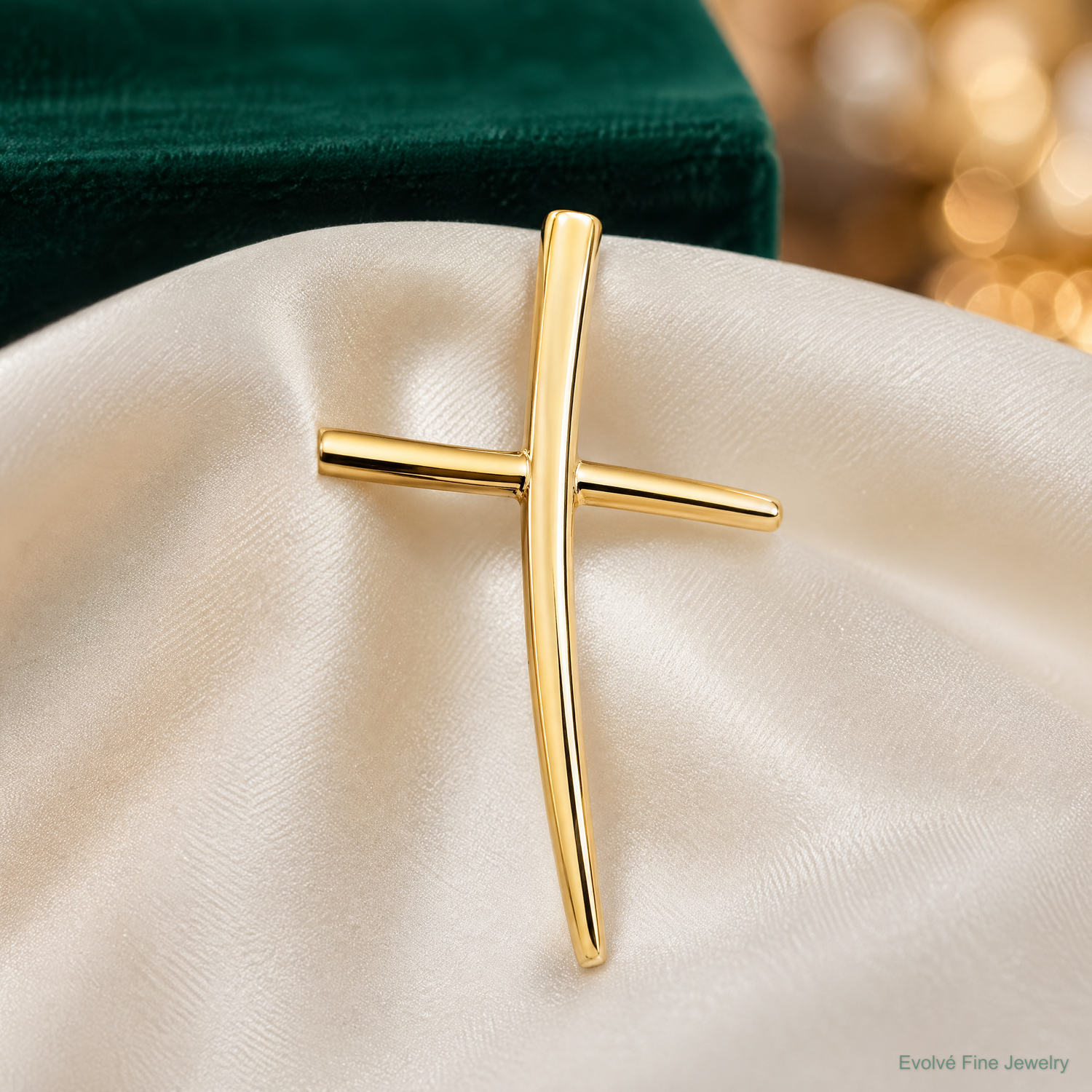 14K Polished Curved Cross Chain Slide - Lifestyle View