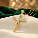 14k Hollow Cross Pendant - Lifestyle View