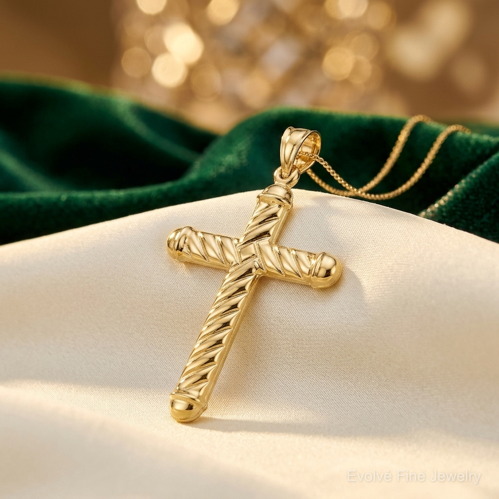 14k Hollow Cross Pendant - Lifestyle View
