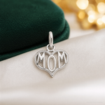 14k White Gold MOM Heart Charm - Lifestyle View
