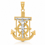 14k Two-tone Diamond-cut Mariner's Crucifix Pendant - Lifestyle View