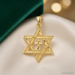 14k Diamond-cut Star of David w/Cross Pendant - Lifestyle View