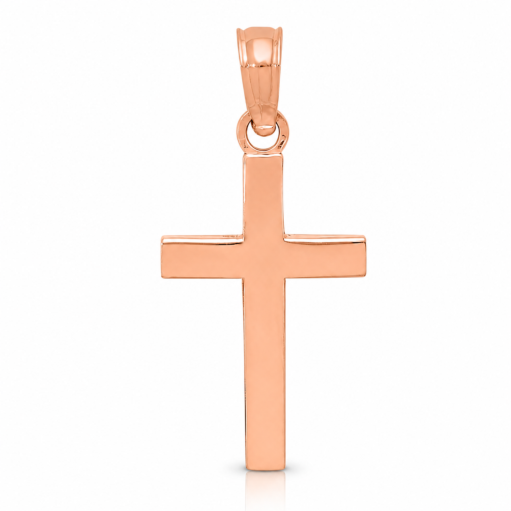 14k Rose Gold Beveled Cross Charm - Lifestyle View
