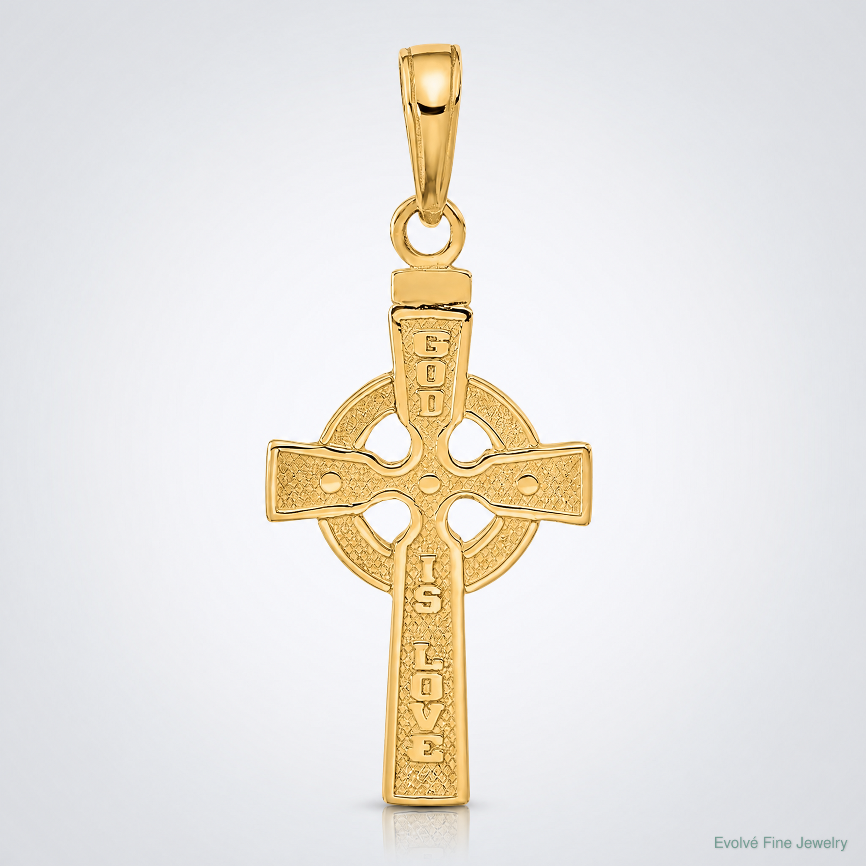 14k Reversible GOD IS LOVE Celtic Cross Pendant - Lifestyle View