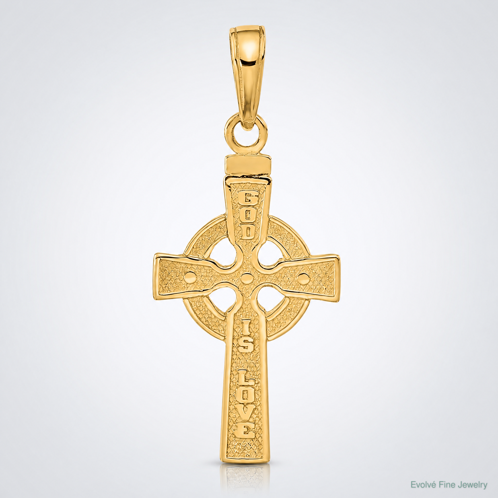 14k Reversible GOD IS LOVE Celtic Cross Pendant - Lifestyle View