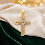 14k Two-tone Hearts Cross Pendant - Lifestyle View