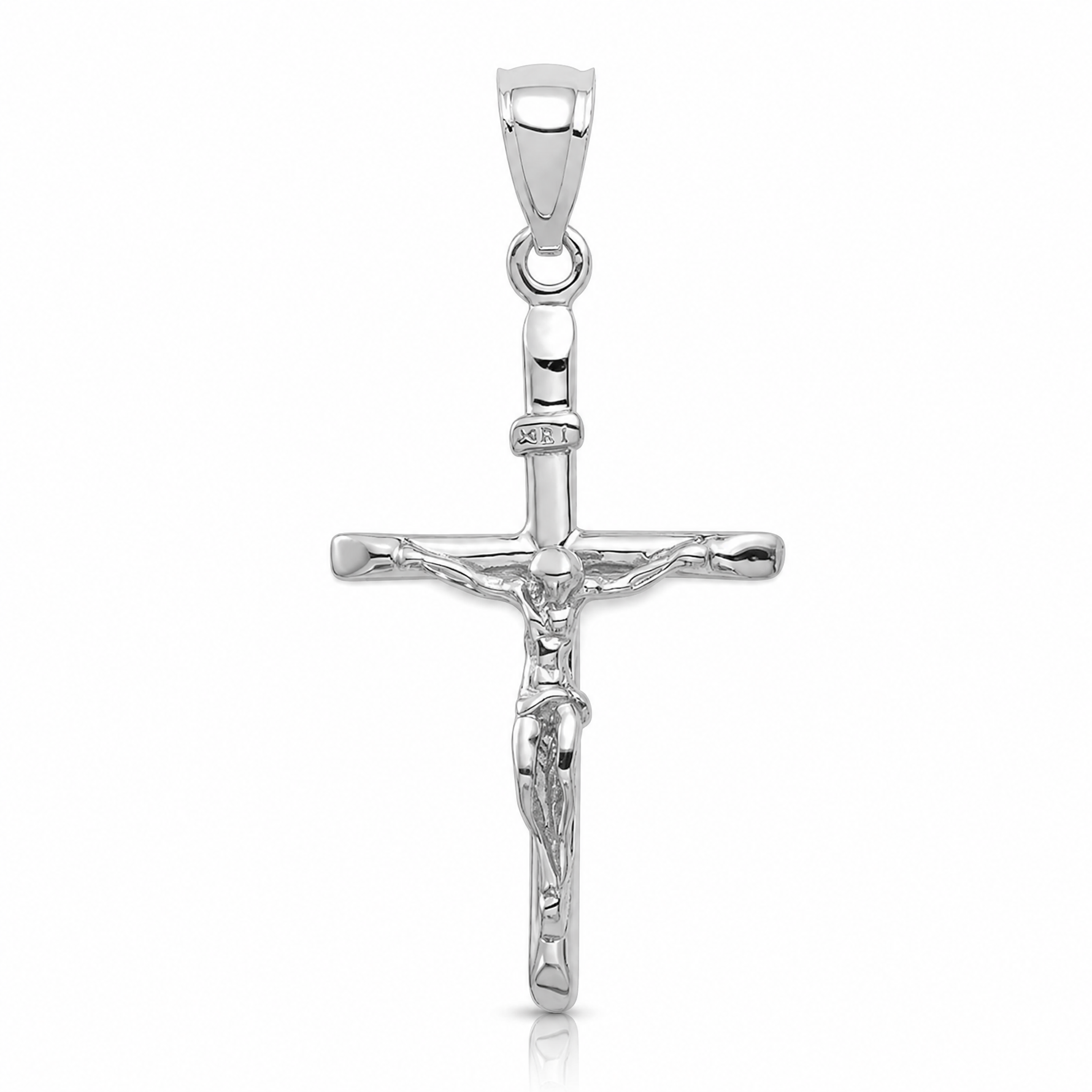 14K White Gold INRI Crucifix Pendant - Lifestyle View