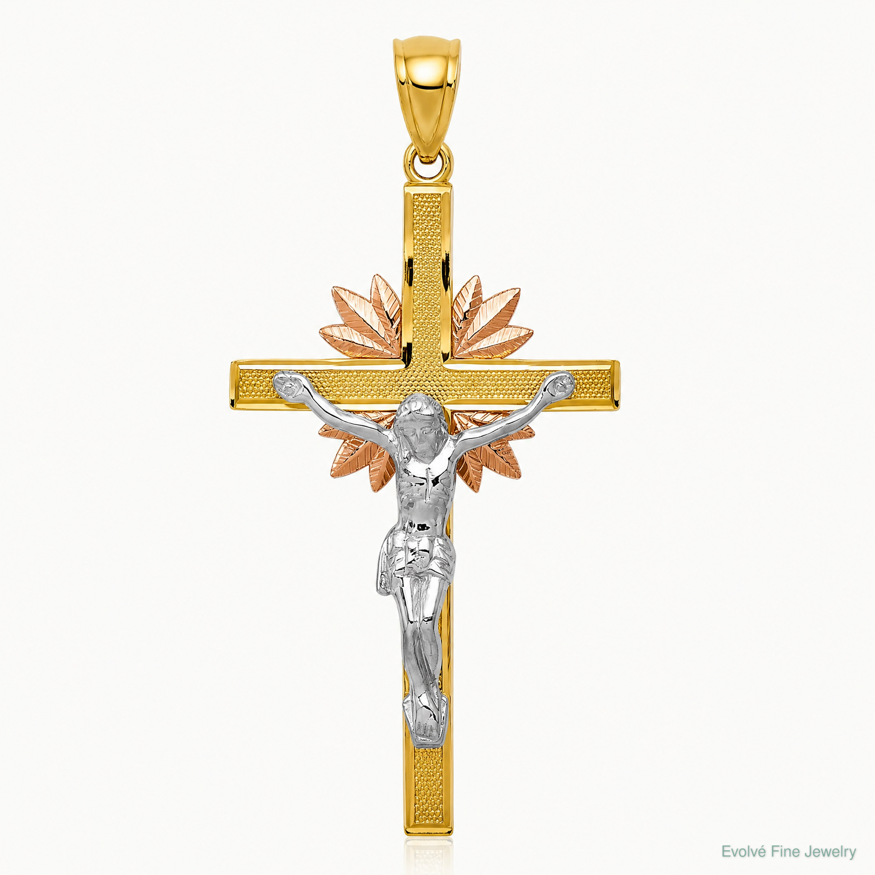14k Tri-color Crucifix Pendant - Lifestyle View
