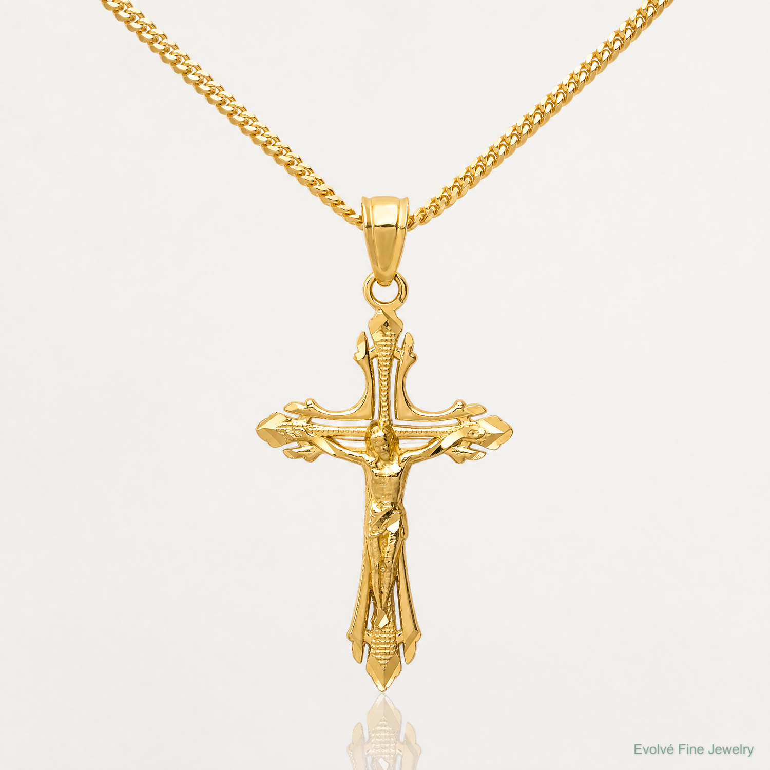 14k Diamond-cut Crucifix Pendant - Lifestyle View