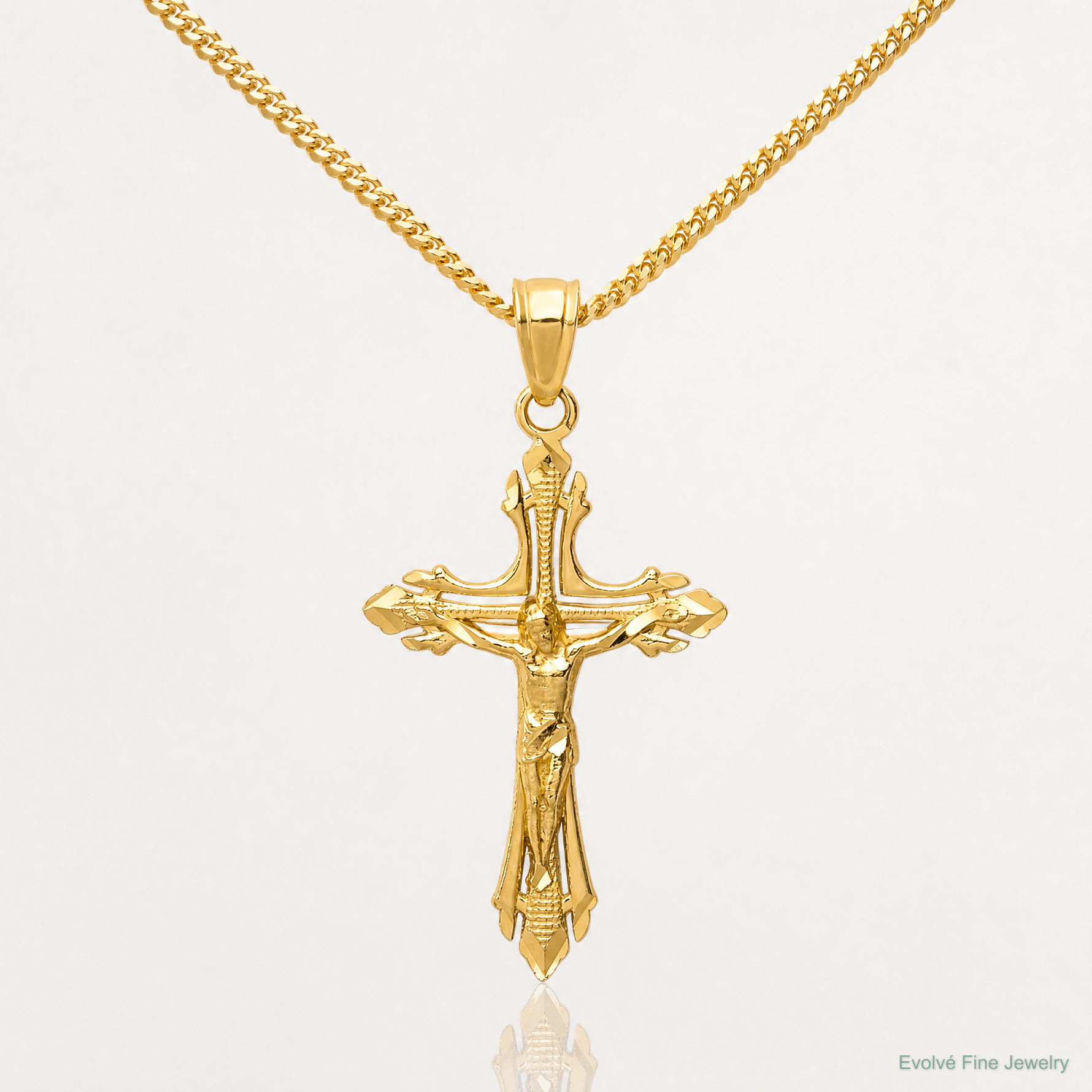 14k Diamond-cut Crucifix Pendant - Lifestyle View