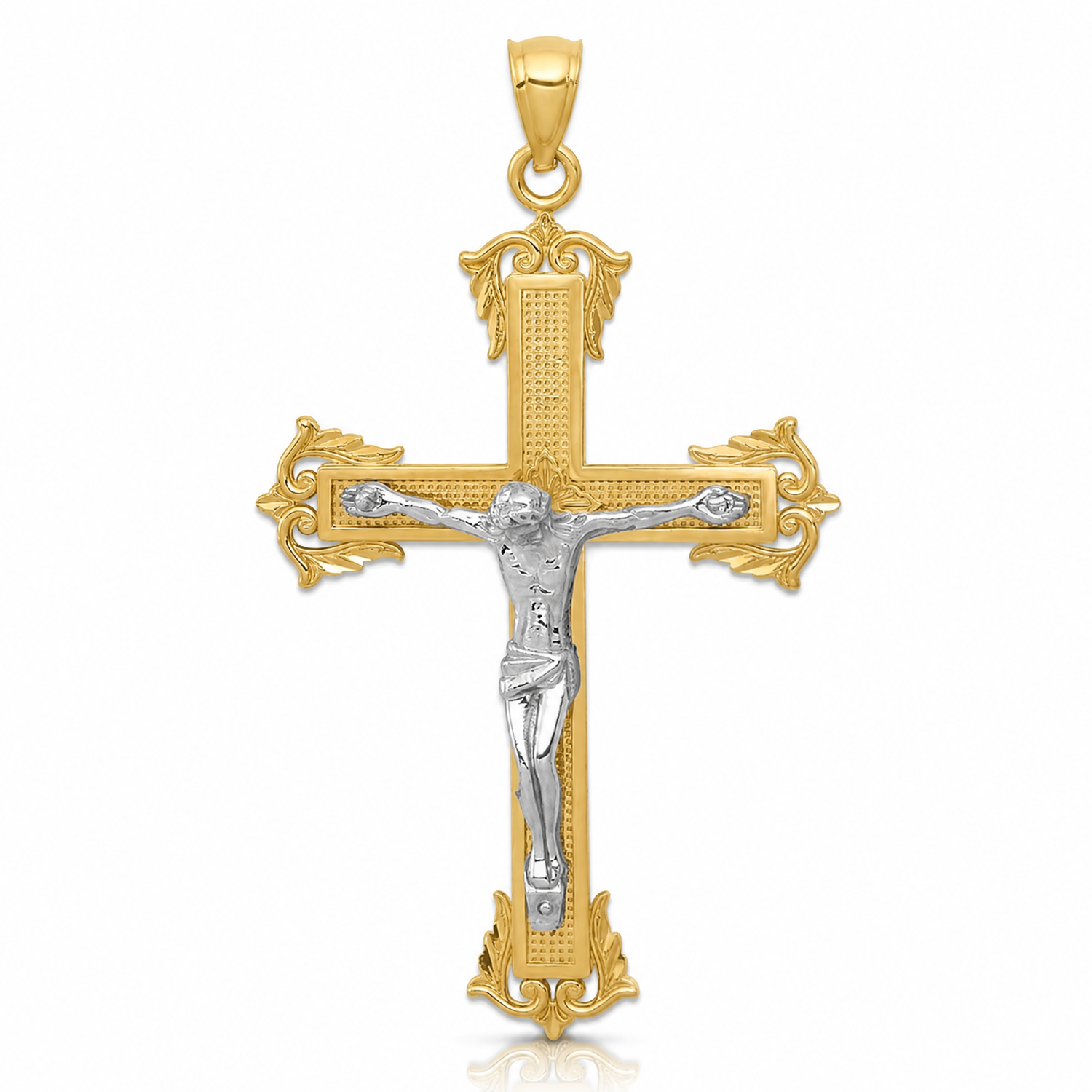14k Two-tone Crucifix Pendant - Lifestyle View
