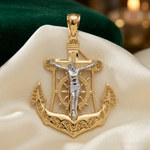 14k Two-tone Mariner's Crucifix Pendant - Lifestyle View
